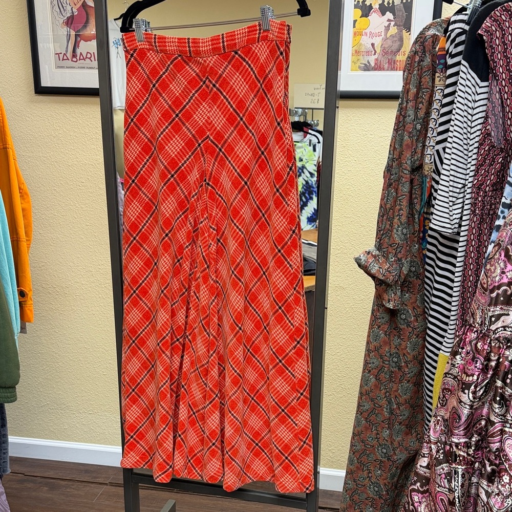 Free People Red Plaid Wide-Leg Pants